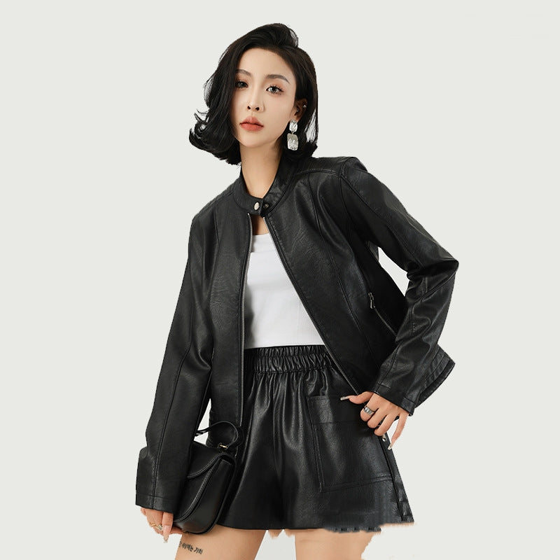 Women's Leather Jacket Locomotive Style Leather Coat Leather Jacket - Axiom Emirates - axiomemirates
