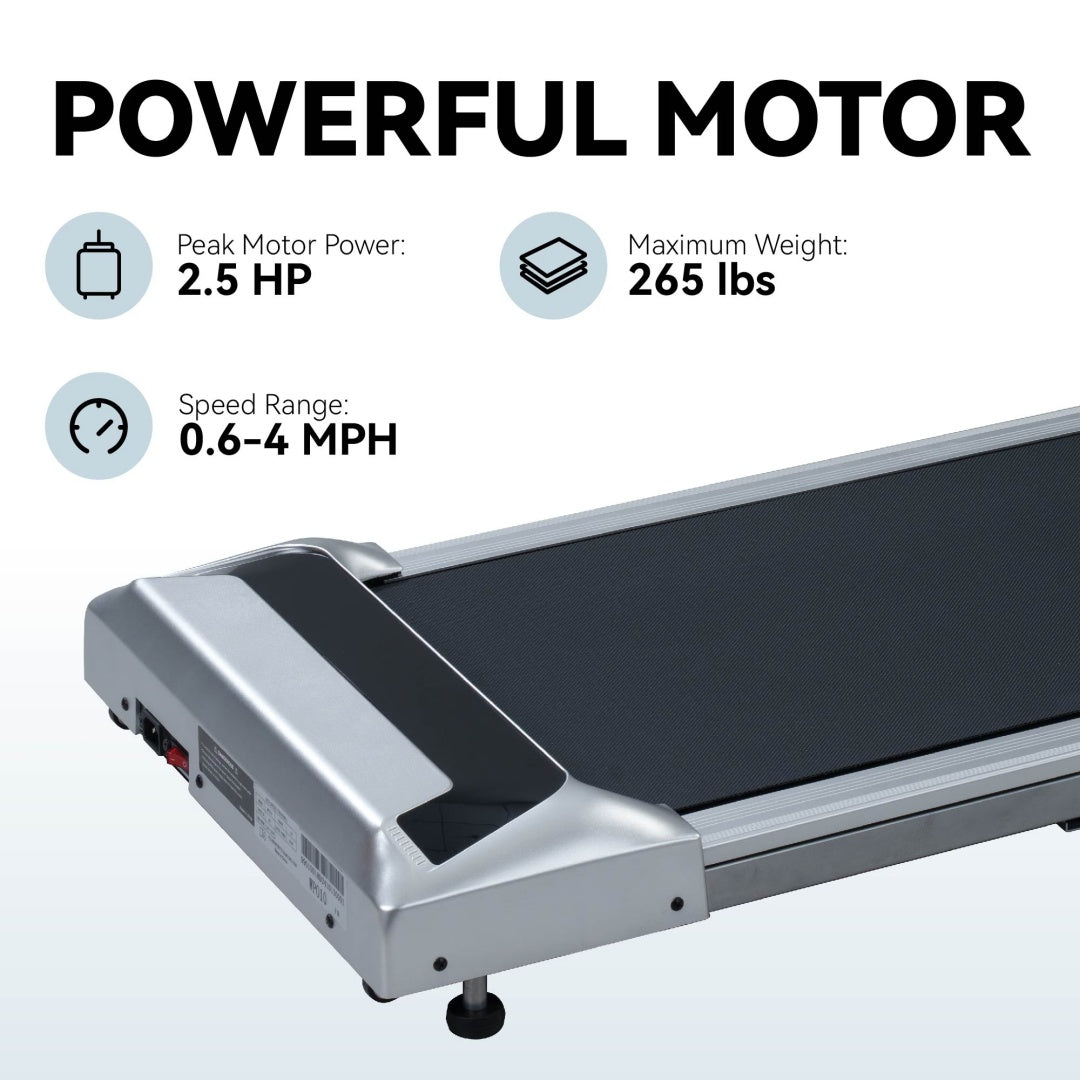 2.5HP Under Desk Treadmill, Portable Walking Pad For Home & Office, Compact Running  Walking Machine With Remote Control, LED Display, Silver - Axiomtech