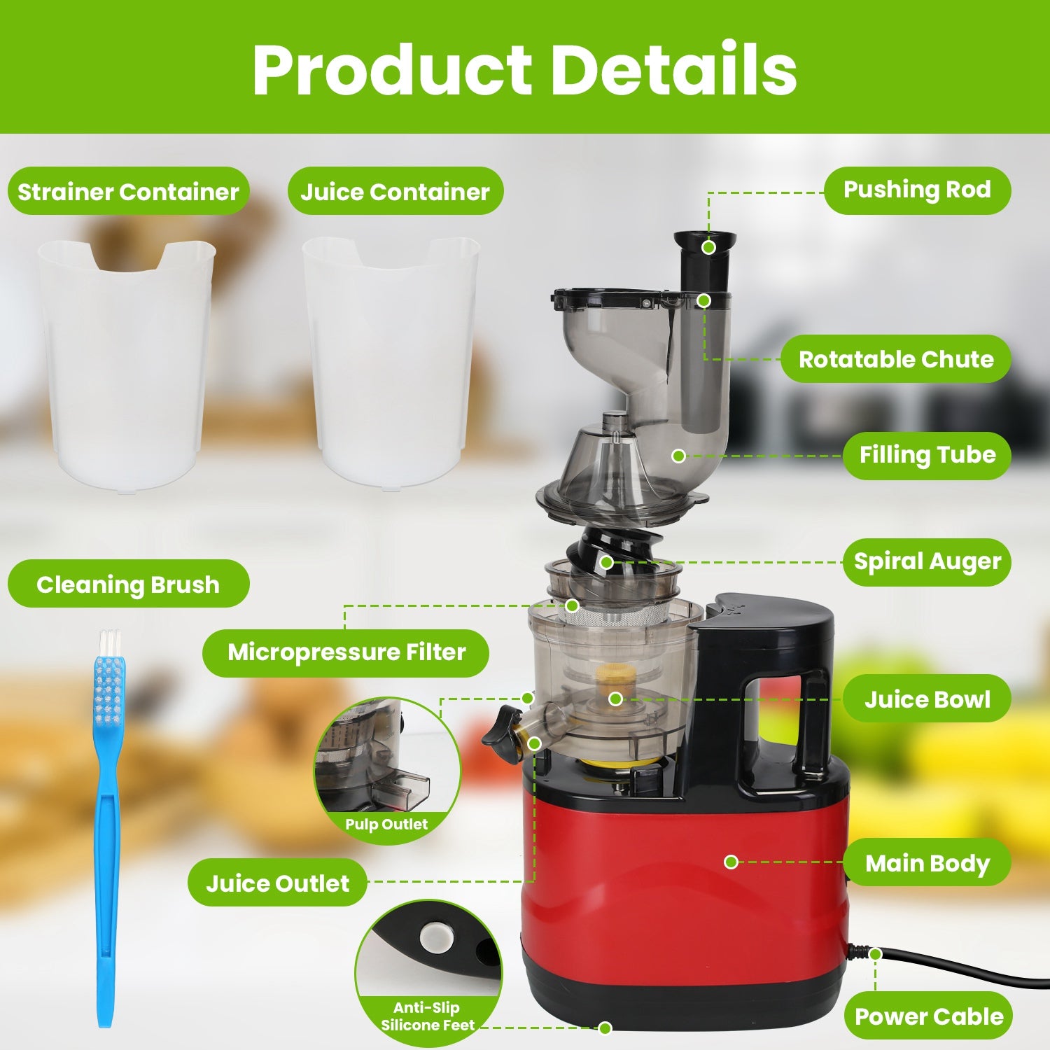 1Pc Cold Press Juicer Machine 300W Electric Slow Masticating Juicer For Whole Vegetable And Fruit With Reverse Function 2 Containers Cleaning Brush Clear Marks Easy Cleaning Fedex Shipping - Axiomtech